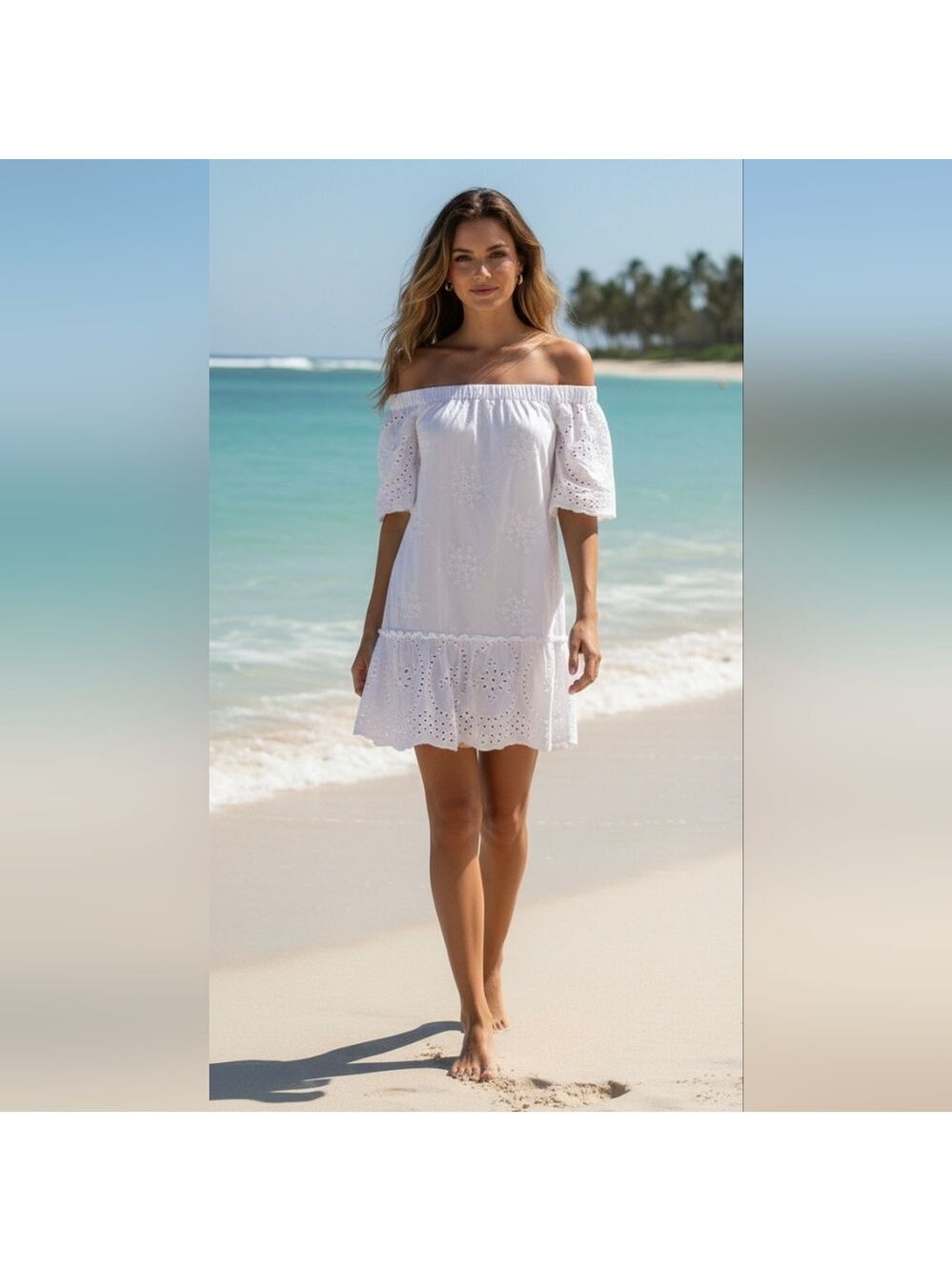 Rebellion again White Eyelet lined Cotton Cotton Dress, Small Boho